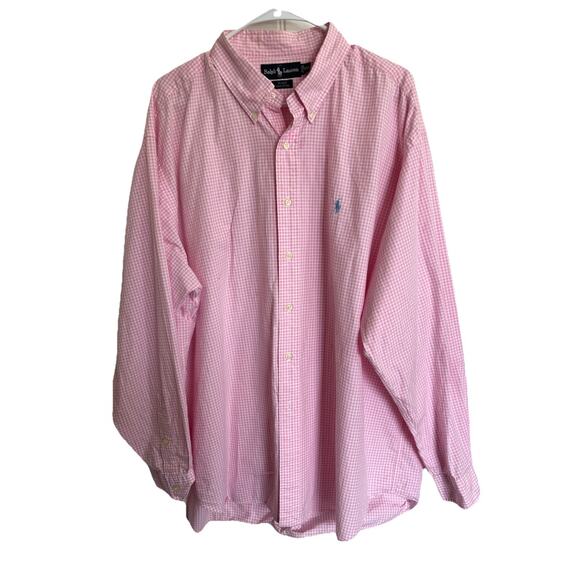 Ralph Lauren Men’s 2X Pink Gingham Button Down Shirt Preppy Work Casual - Picture 1 of 5